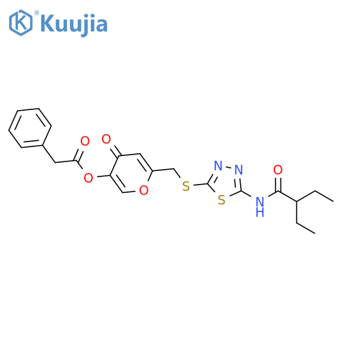 6-({5-(2-ethylbutanamido)-1,3,4-thiadiazol-2-ylsulfanyl}methyl)-4-oxo-4H-pyran-3-yl 2-phenylacetate structure