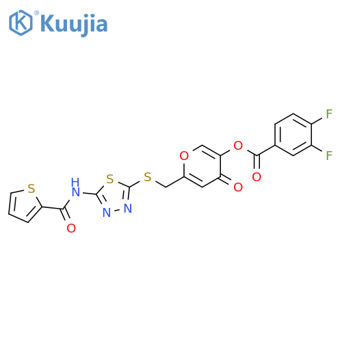 4-oxo-6-({5-(thiophene-2-amido)-1,3,4-thiadiazol-2-ylsulfanyl}methyl)-4H-pyran-3-yl 3,4-difluorobenzoate structure
