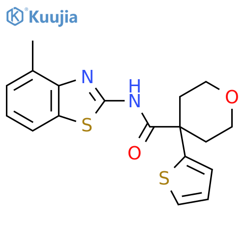 N-(4-methyl-1,3-benzothiazol-2-yl)-4-(thiophen-2-yl)oxane-4-carboxamide structure