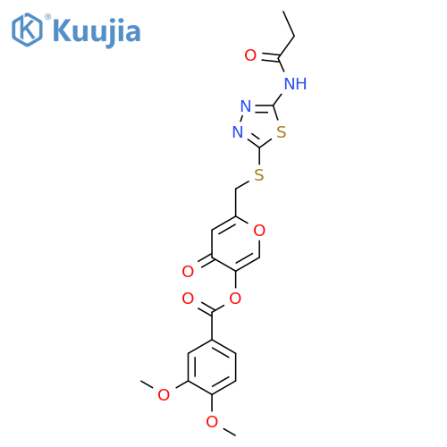 4-oxo-6-{(5-propanamido-1,3,4-thiadiazol-2-yl)sulfanylmethyl}-4H-pyran-3-yl 3,4-dimethoxybenzoate structure