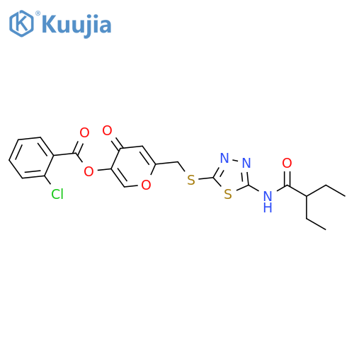 6-({5-(2-ethylbutanamido)-1,3,4-thiadiazol-2-ylsulfanyl}methyl)-4-oxo-4H-pyran-3-yl 2-chlorobenzoate structure