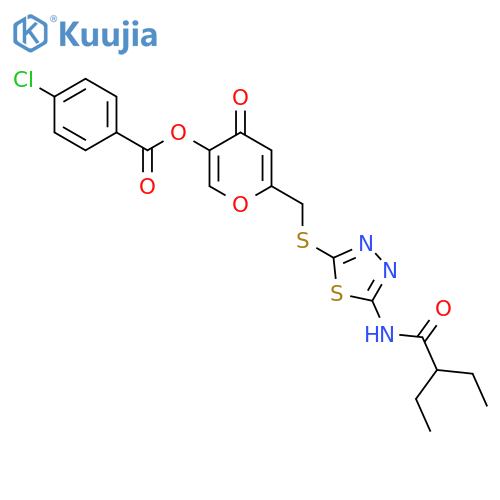 6-({5-(2-ethylbutanamido)-1,3,4-thiadiazol-2-ylsulfanyl}methyl)-4-oxo-4H-pyran-3-yl 4-chlorobenzoate structure