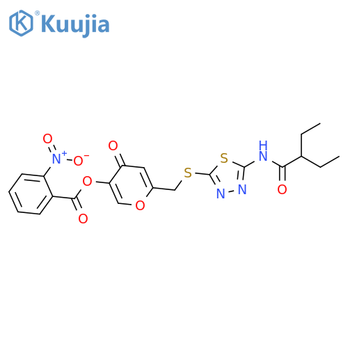 6-({5-(2-ethylbutanamido)-1,3,4-thiadiazol-2-ylsulfanyl}methyl)-4-oxo-4H-pyran-3-yl 2-nitrobenzoate structure