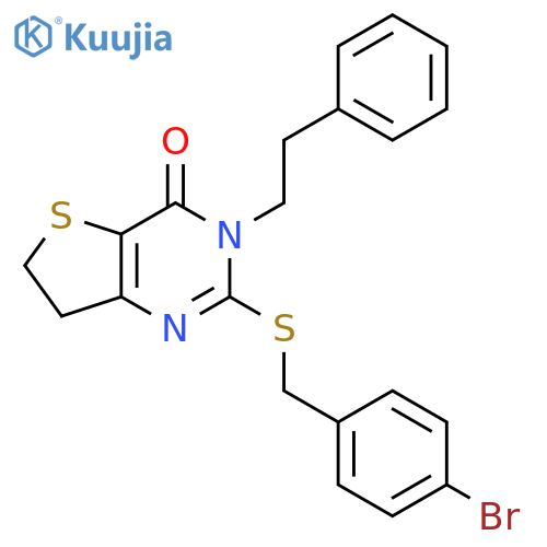 2-{(4-bromophenyl)methylsulfanyl}-3-(2-phenylethyl)-3H,4H,6H,7H-thieno3,2-dpyrimidin-4-one structure