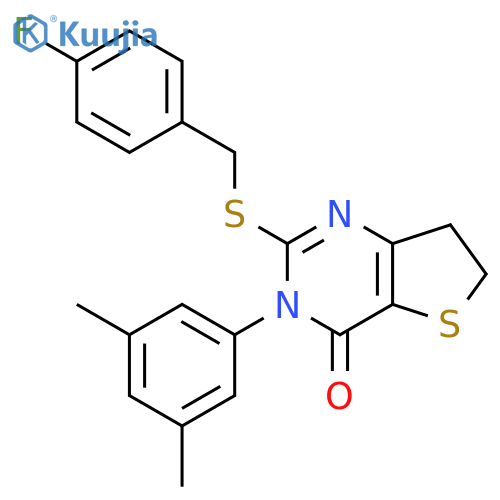 3-(3,5-dimethylphenyl)-2-{(4-fluorophenyl)methylsulfanyl}-3H,4H,6H,7H-thieno3,2-dpyrimidin-4-one structure