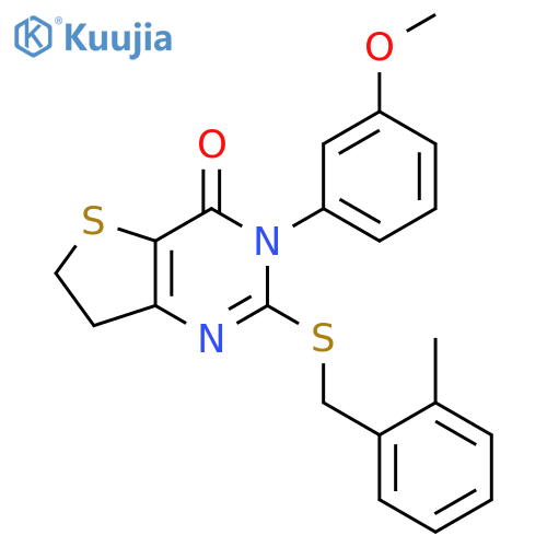 3-(3-methoxyphenyl)-2-{(2-methylphenyl)methylsulfanyl}-3H,4H,6H,7H-thieno3,2-dpyrimidin-4-one structure
