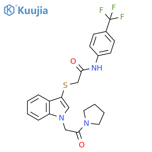 2-({1-2-oxo-2-(pyrrolidin-1-yl)ethyl-1H-indol-3-yl}sulfanyl)-N-4-(trifluoromethyl)phenylacetamide structure