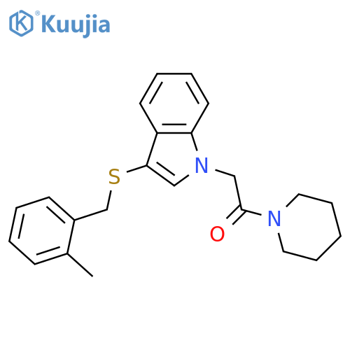 2-(3-{(2-methylphenyl)methylsulfanyl}-1H-indol-1-yl)-1-(piperidin-1-yl)ethan-1-one structure