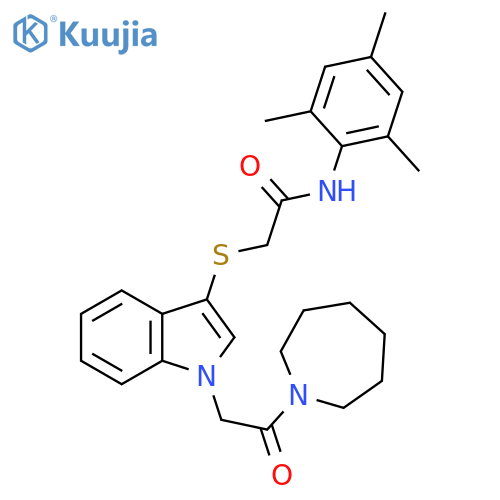 2-({1-2-(azepan-1-yl)-2-oxoethyl-1H-indol-3-yl}sulfanyl)-N-(2,4,6-trimethylphenyl)acetamide structure