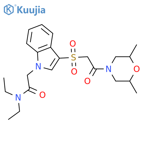 2-{3-2-(2,6-dimethylmorpholin-4-yl)-2-oxoethanesulfonyl-1H-indol-1-yl}-N,N-diethylacetamide structure