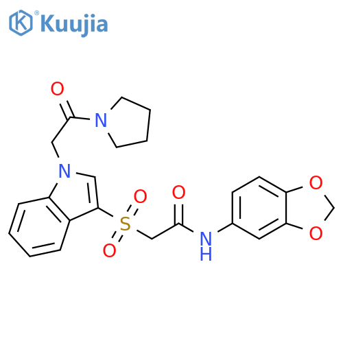 N-(2H-1,3-benzodioxol-5-yl)-2-({1-2-oxo-2-(pyrrolidin-1-yl)ethyl-1H-indol-3-yl}sulfonyl)acetamide structure