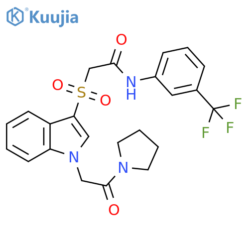 2-({1-2-oxo-2-(pyrrolidin-1-yl)ethyl-1H-indol-3-yl}sulfonyl)-N-3-(trifluoromethyl)phenylacetamide structure