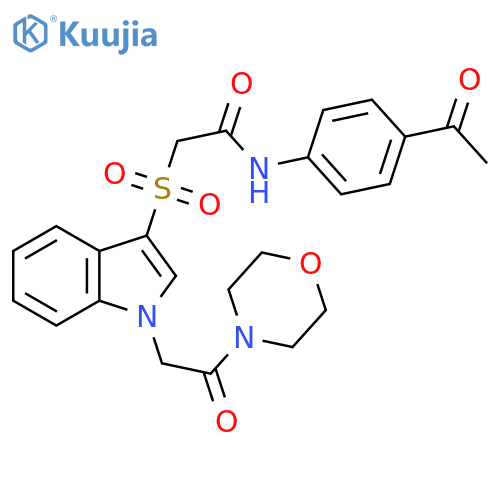 N-(4-acetylphenyl)-2-({1-2-(morpholin-4-yl)-2-oxoethyl-1H-indol-3-yl}sulfonyl)acetamide structure