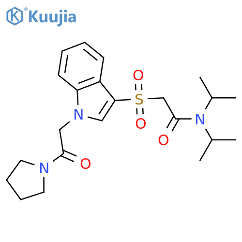 2-({1-2-oxo-2-(pyrrolidin-1-yl)ethyl-1H-indol-3-yl}sulfonyl)-N,N-bis(propan-2-yl)acetamide structure