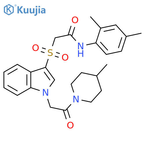 N-(2,4-dimethylphenyl)-2-({1-2-(4-methylpiperidin-1-yl)-2-oxoethyl-1H-indol-3-yl}sulfonyl)acetamide structure