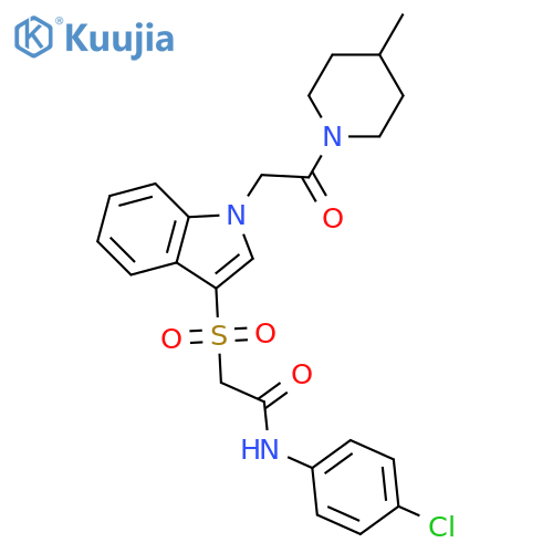 N-(4-chlorophenyl)-2-({1-2-(4-methylpiperidin-1-yl)-2-oxoethyl-1H-indol-3-yl}sulfonyl)acetamide structure