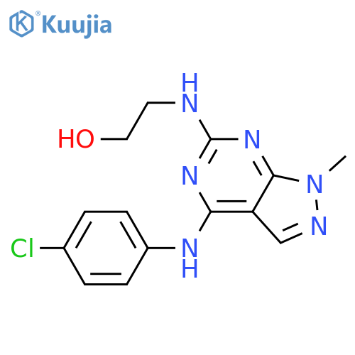 2-({4-(4-chlorophenyl)amino-1-methyl-1H-pyrazolo3,4-dpyrimidin-6-yl}amino)ethan-1-ol structure