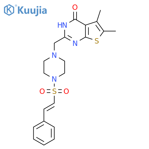 5,6-dimethyl-2-{[4-(2-phenylethenesulfonyl)piperazin-1-yl]methyl}-1H,4H-thieno[2,3-d]pyrimidin-4-one structure