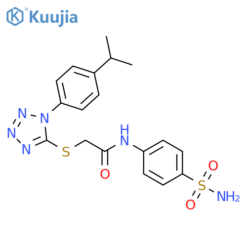 2-({1-4-(propan-2-yl)phenyl-1H-1,2,3,4-tetrazol-5-yl}sulfanyl)-N-(4-sulfamoylphenyl)acetamide structure