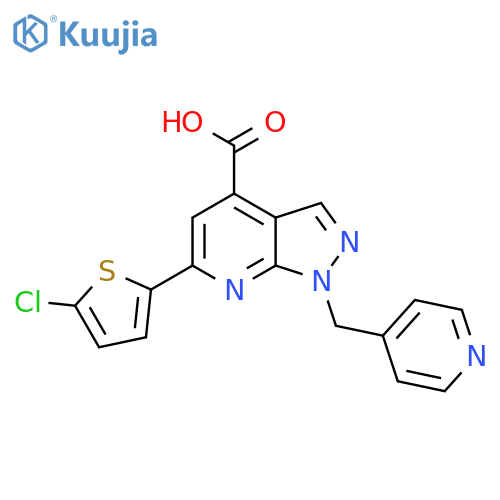6-(5-chlorothiophen-2-yl)-1-(pyridin-4-yl)methyl-1H-pyrazolo3,4-bpyridine-4-carboxylic acid structure