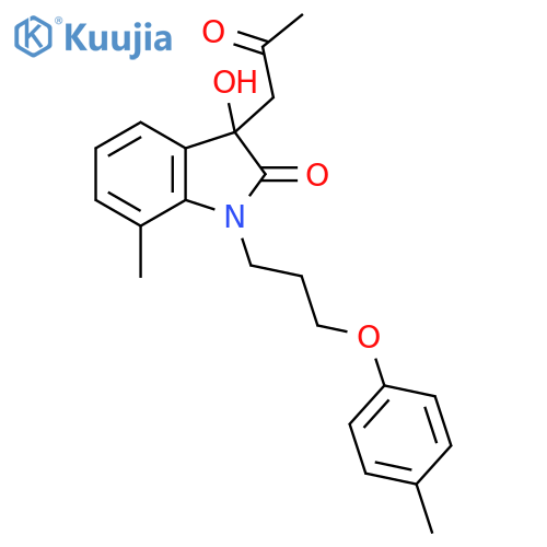 3-hydroxy-7-methyl-1-3-(4-methylphenoxy)propyl-3-(2-oxopropyl)-2,3-dihydro-1H-indol-2-one structure