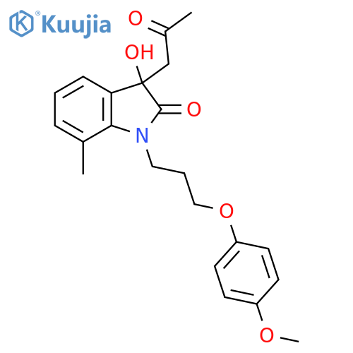 3-hydroxy-1-3-(4-methoxyphenoxy)propyl-7-methyl-3-(2-oxopropyl)-2,3-dihydro-1H-indol-2-one structure
