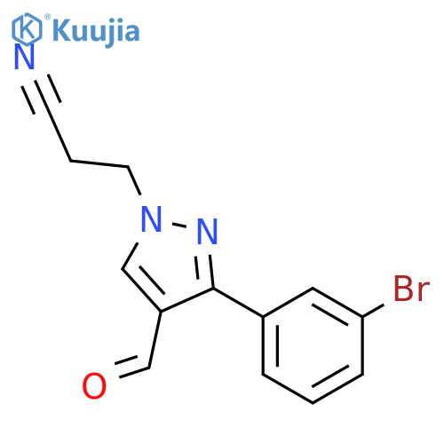 3-3-(3-bromophenyl)-4-formyl-1H-pyrazol-1-ylpropanenitrile structure