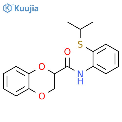 N-2-(propan-2-ylsulfanyl)phenyl-2,3-dihydro-1,4-benzodioxine-2-carboxamide structure
