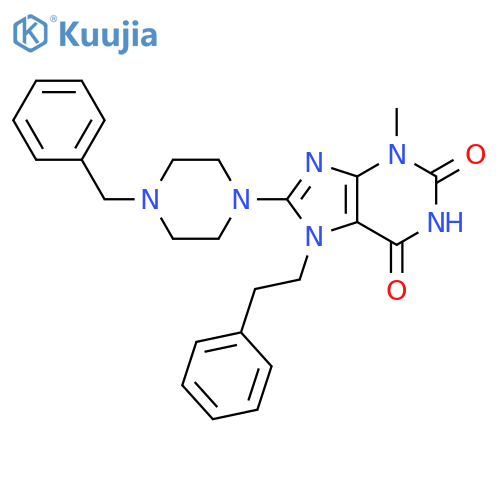 8-(4-benzylpiperazin-1-yl)-3-methyl-7-(2-phenylethyl)-2,3,6,7-tetrahydro-1H-purine-2,6-dione structure