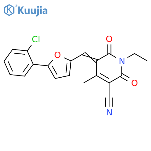(5Z)-5-[[5-(2-chlorophenyl)furan-2-yl]methylidene]-1-ethyl-4-methyl-2,6-dioxopyridine-3-carbonitrile structure
