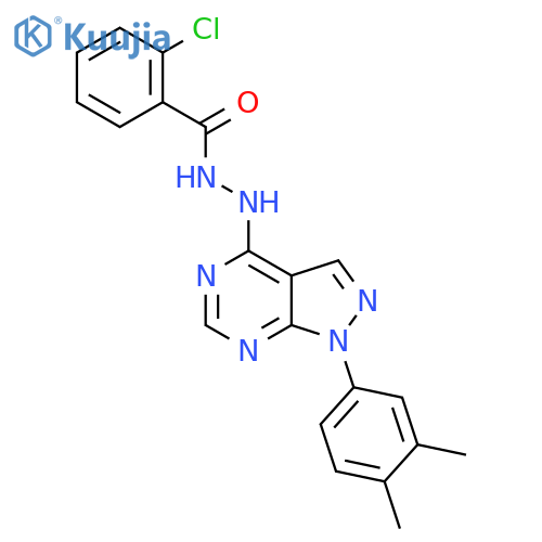 2-chloro-N'-1-(3,4-dimethylphenyl)-1H-pyrazolo3,4-dpyrimidin-4-ylbenzohydrazide structure