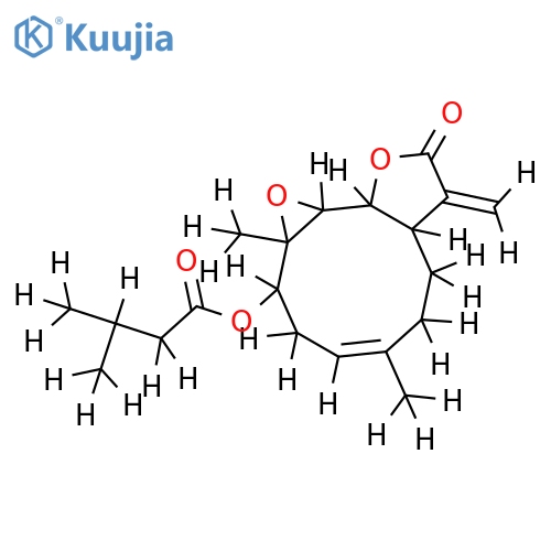 3-(3-Methylbutanoyl)-(1(10)E,3beta,4alpha,5beta,6alpha)-4,5-Epoxy-3-hydroxy-1(10),11(13)-germacradien-12,6-olide structure