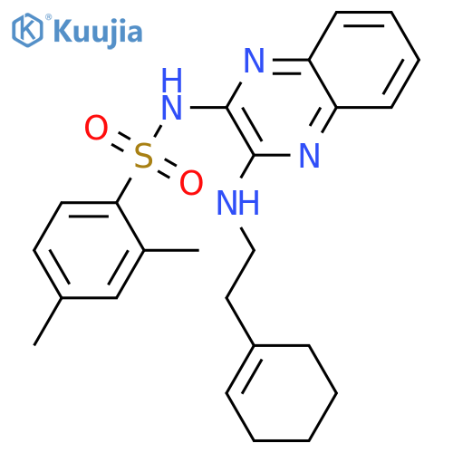 N-(3-{2-(cyclohex-1-en-1-yl)ethylamino}quinoxalin-2-yl)-2,4-dimethylbenzene-1-sulfonamide structure