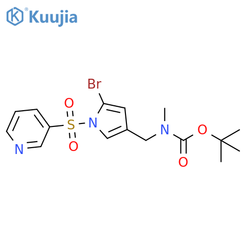 Carbamic acid,[[5-bromo-1-(3-pyridinylsulfonyl)-1H-pyrrol-3-yl]methyl]methyl-,1,1-dimethylethyl ester structure