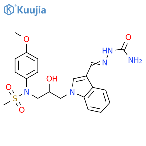 (E)-(1-{2-hydroxy-3-N-(4-methoxyphenyl)methanesulfonamidopropyl}-1H-indol-3-yl)methylideneaminourea structure