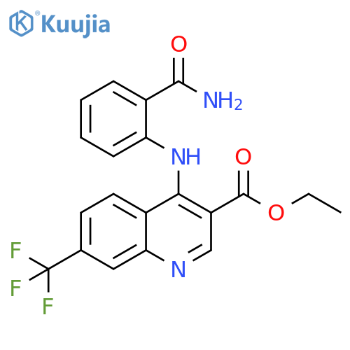 ethyl 4-(2-carbamoylphenyl)amino-7-(trifluoromethyl)quinoline-3-carboxylate structure