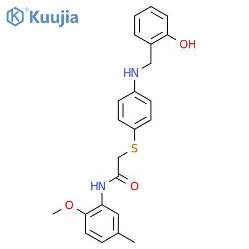 2-[(4-{[(2-hydroxyphenyl)methyl]amino}phenyl)sulfanyl]-N-(2-methoxy-5-methylphenyl)acetamide structure