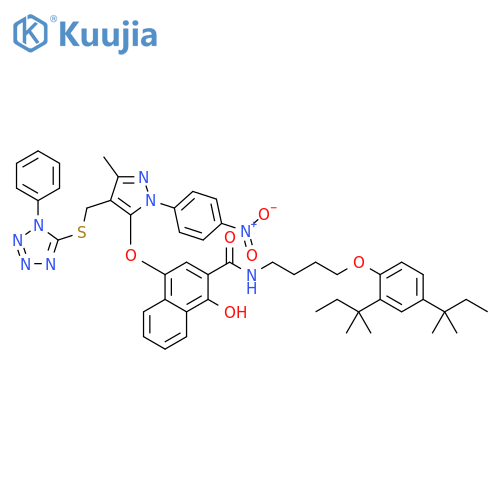2-Naphthalenecarboxamide, N-[4-[2,4-bis(1,1-dimethylpropyl)phenoxy]butyl]-1-hydroxy-4-[[3-methyl-1-(4-nitrophenyl)-4-[[(1-phenyl-1H-tetrazol-5-yl)thio]methyl]-1H-pyrazol-5-yl]oxy]- structure
