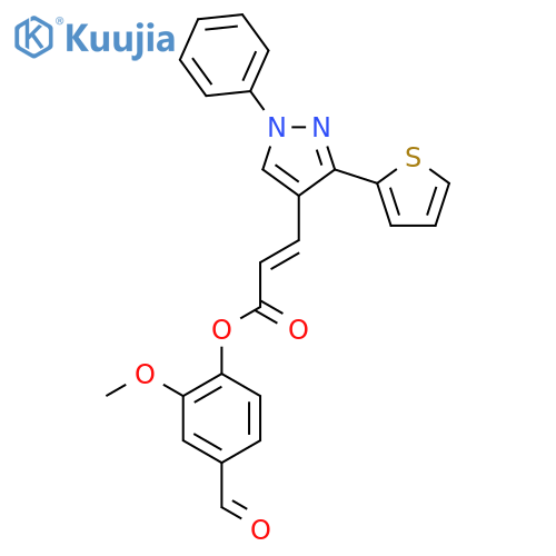 (4-formyl-2-methoxyphenyl) (E)-3-(1-phenyl-3-thiophen-2-ylpyrazol-4-yl)prop-2-enoate structure