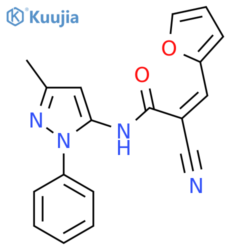 2-cyano-3-(furan-2-yl)-N-(3-methyl-1-phenyl-1H-pyrazol-5-yl)prop-2-enamide structure