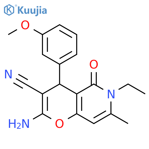2-amino-6-ethyl-4-(3-methoxyphenyl)-7-methyl-5-oxo-4H,5H,6H-pyrano3,2-cpyridine-3-carbonitrile structure