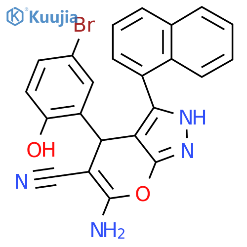 6-Amino-4-(5-bromo-2-hydroxyphenyl)-3-(naphthalen-1-yl)-1H,4H-pyrano[2,3-c]pyrazole-5-carbonitrile structure