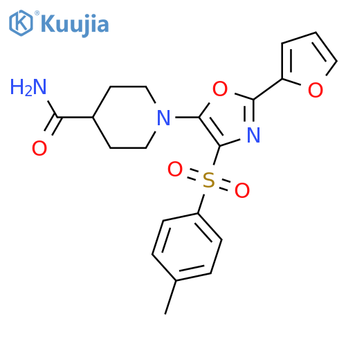 1-2-(furan-2-yl)-4-(4-methylbenzenesulfonyl)-1,3-oxazol-5-ylpiperidine-4-carboxamide structure