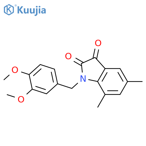 1-(3,4-dimethoxyphenyl)methyl-5,7-dimethyl-2,3-dihydro-1H-indole-2,3-dione structure