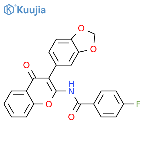 N-3-(2H-1,3-benzodioxol-5-yl)-4-oxo-4H-chromen-2-yl-4-fluorobenzamide structure