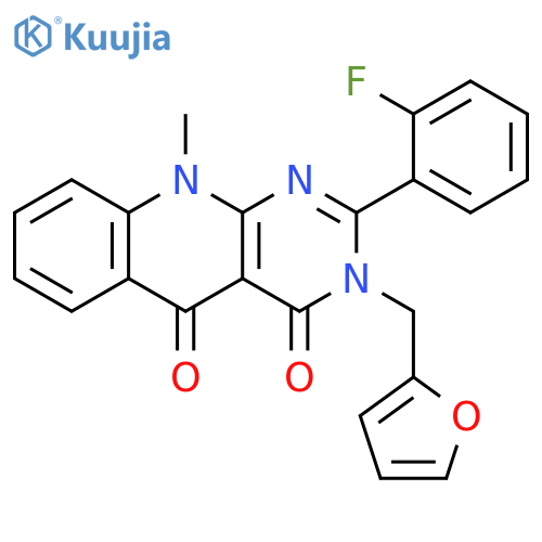 2-(2-fluorophenyl)-3-(furan-2-yl)methyl-10-methyl-3H,4H,5H,10H-pyrimido4,5-bquinoline-4,5-dione structure