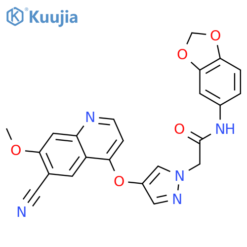 1H-Pyrazole-1-acetamide,N-1,3-benzodioxol-5-yl-4-[(6-cyano-7-methoxy-4-quinolinyl)oxy]- structure