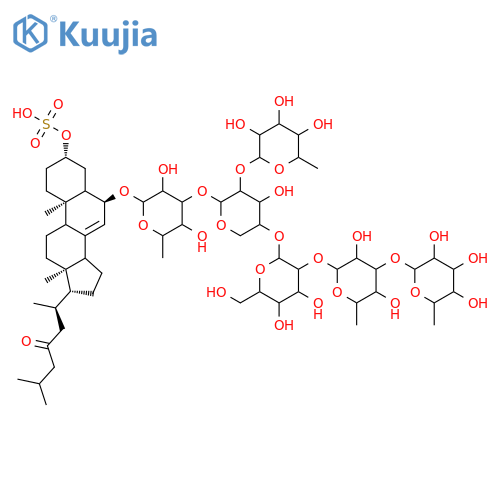 (3beta,6alpha,9xi,14xi)-6-{[6-deoxyhexopyranosyl-(1->2)-[6-deoxyhexopyranosyl-(1->3)-6-deoxyhexopyranosyl-(1->2)hexopyranosyl-(1->4)]pentopyranosyl-(1->3)-6-deoxyhexopyranosyl]oxy}-23-oxocholest-7-en-3-yl hydrogen sulfate structure