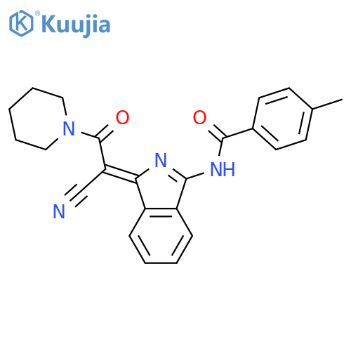 N-(1Z)-1-1-cyano-2-oxo-2-(piperidin-1-yl)ethylidene-1H-isoindol-3-yl-4-methylbenzamide structure