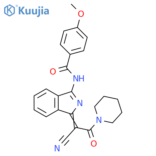 N-(1Z)-1-1-cyano-2-oxo-2-(piperidin-1-yl)ethylidene-1H-isoindol-3-yl-4-methoxybenzamide structure
